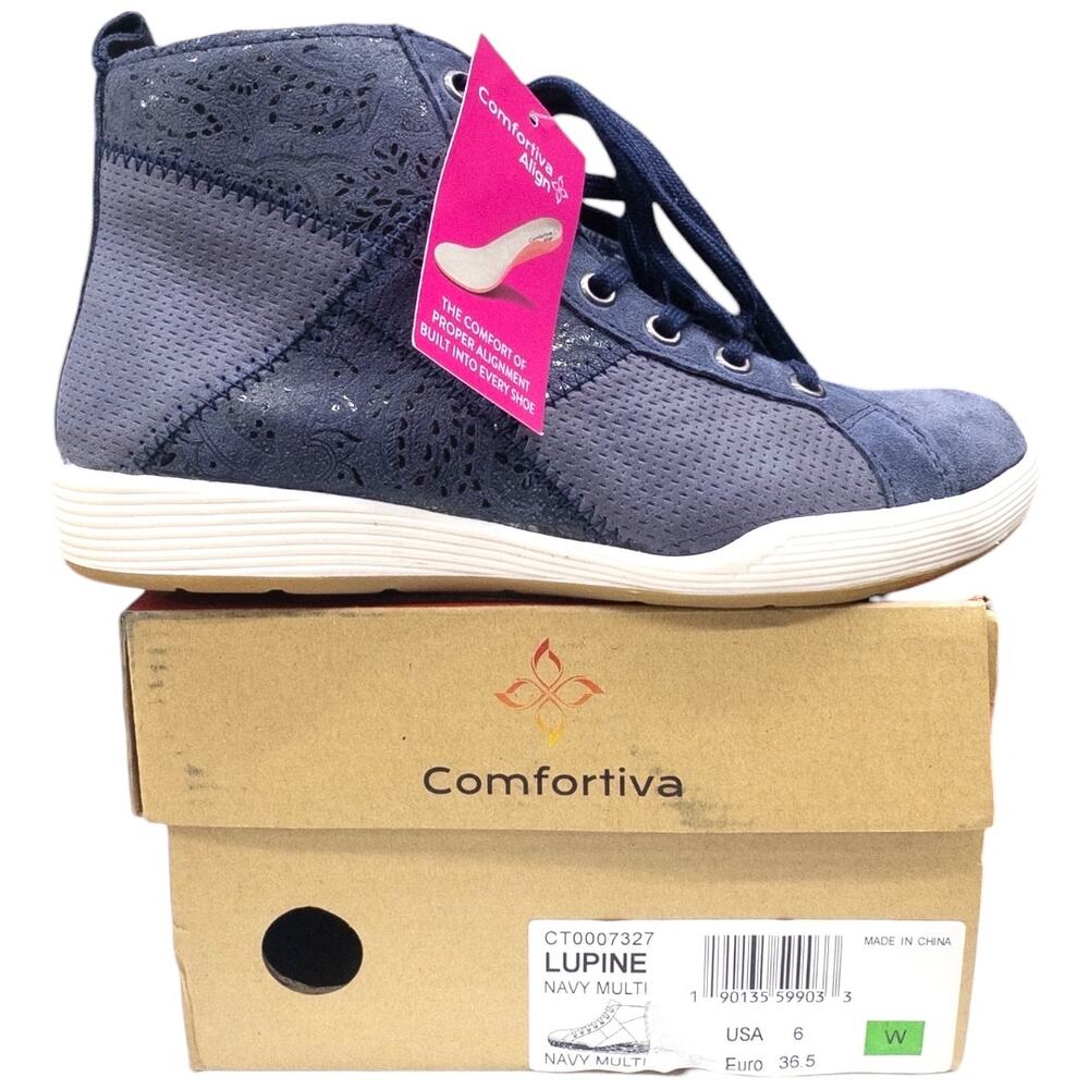Comfortiva Navy Blue Lupine Suede Inside Zip High Top Sneakers  size 6 Wide